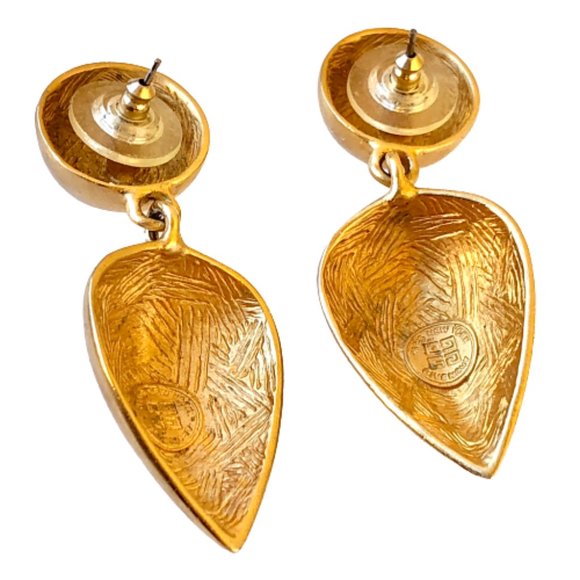 Givenchy Paris New York Earrings Gold Tone Brushed Drop Dangle Post Signed - Picture 11 of 14